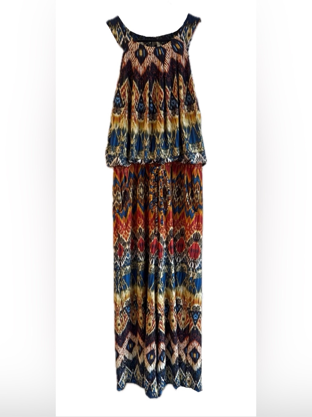 Emma & Michele Multicolor Tribal Print Jumpsuit in Blue, Yellow, Black